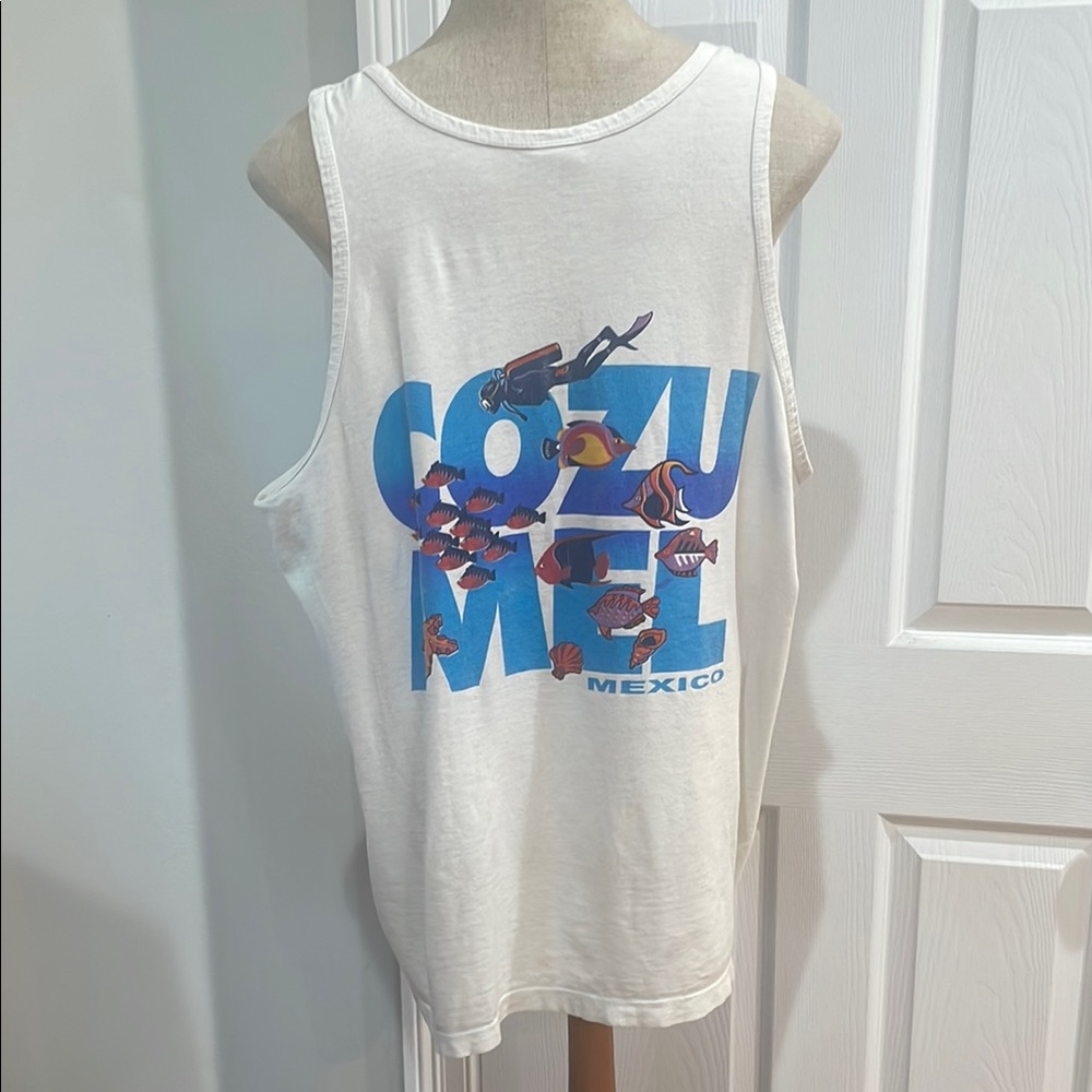 Vintage Cozumel Mexico white scuba fish Tank Top unisex adults men women size L
